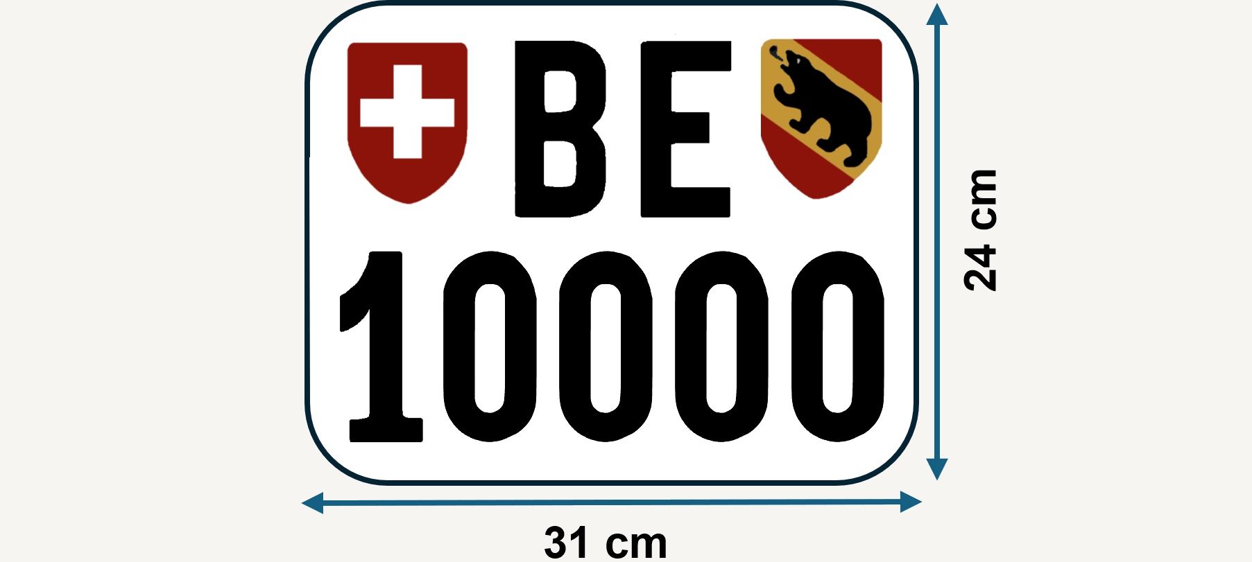 Hinteres Berner Kontrollschild ab 1933 im Hochformat mit den Abmessungen 31 mal 24 Zentimeter.