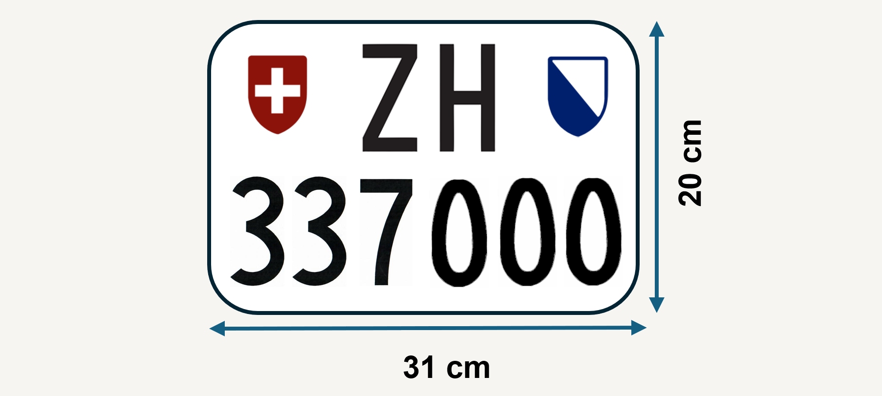 Zürcher hinteres Hochformat-Kontrollschild von 1960 mit kleinen Wappen und Massangaben.