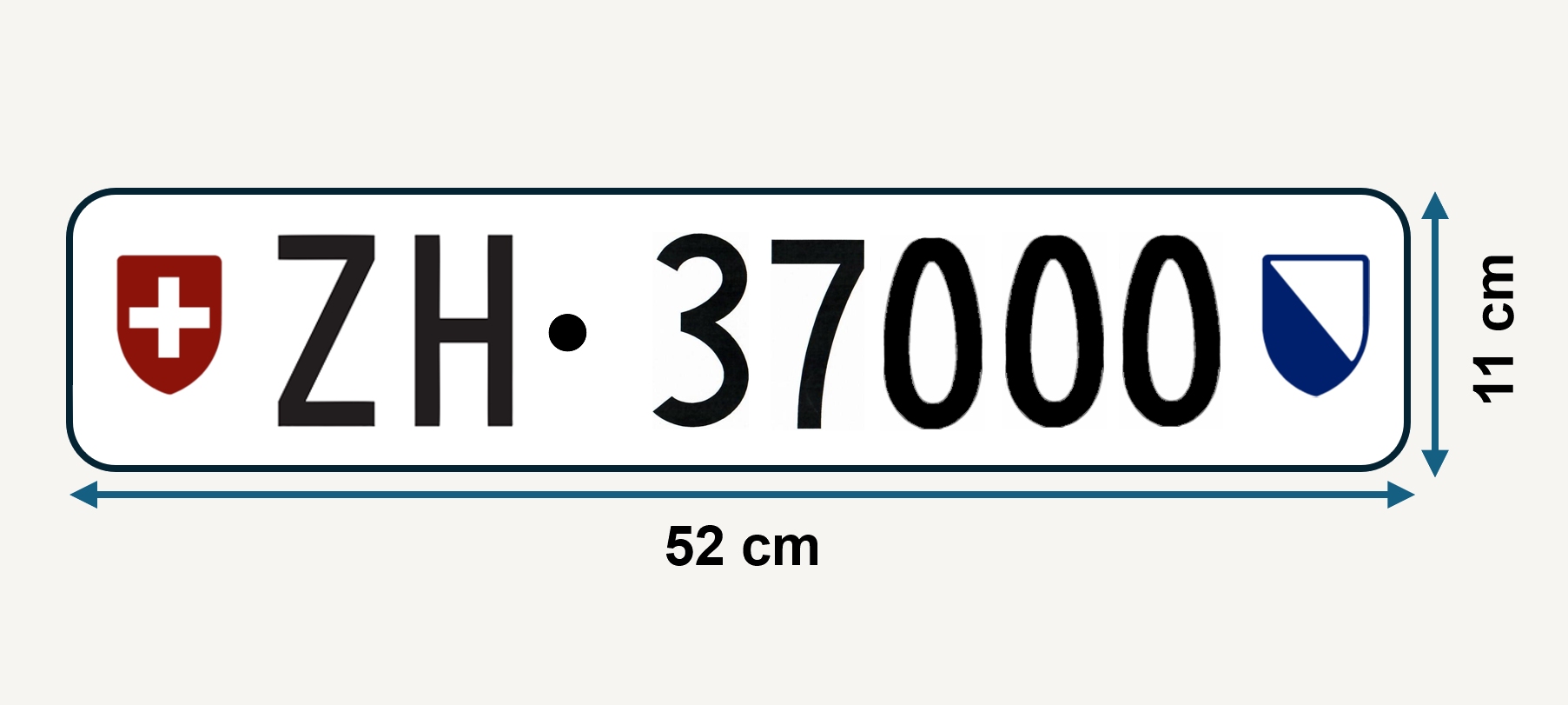 Zürcher hinteres Langformat-Kontrollschild von 1960 für fünfstellige Nummern mit Massangaben.