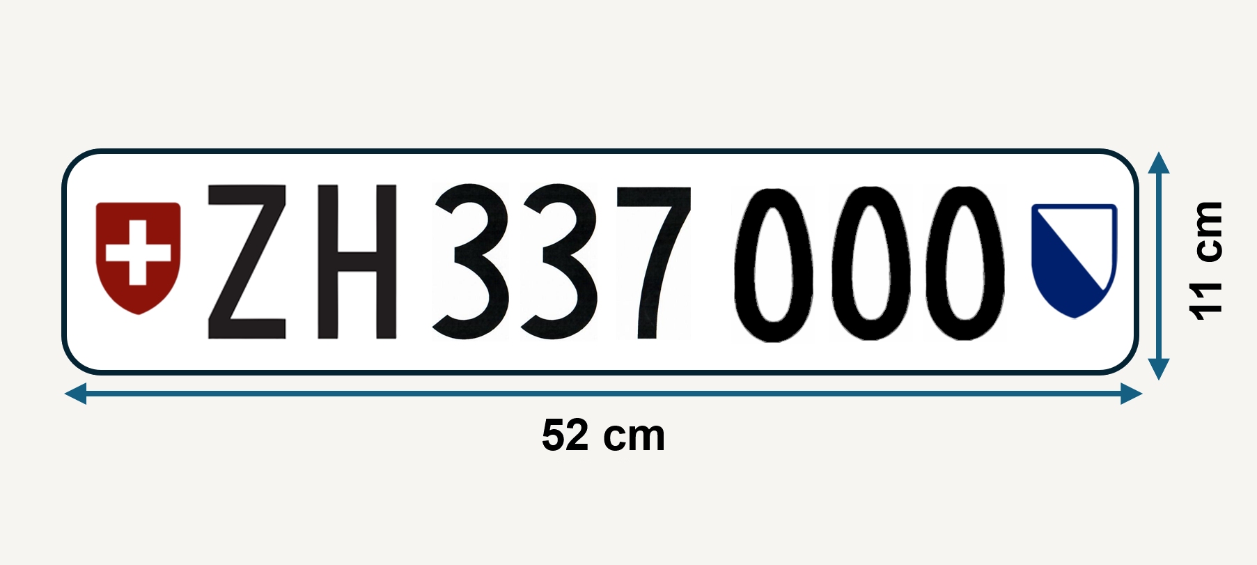 Zürcher hinteres Langformat-Kontrollschild von 1960 für sechsstellige Nummern mit Massangaben.