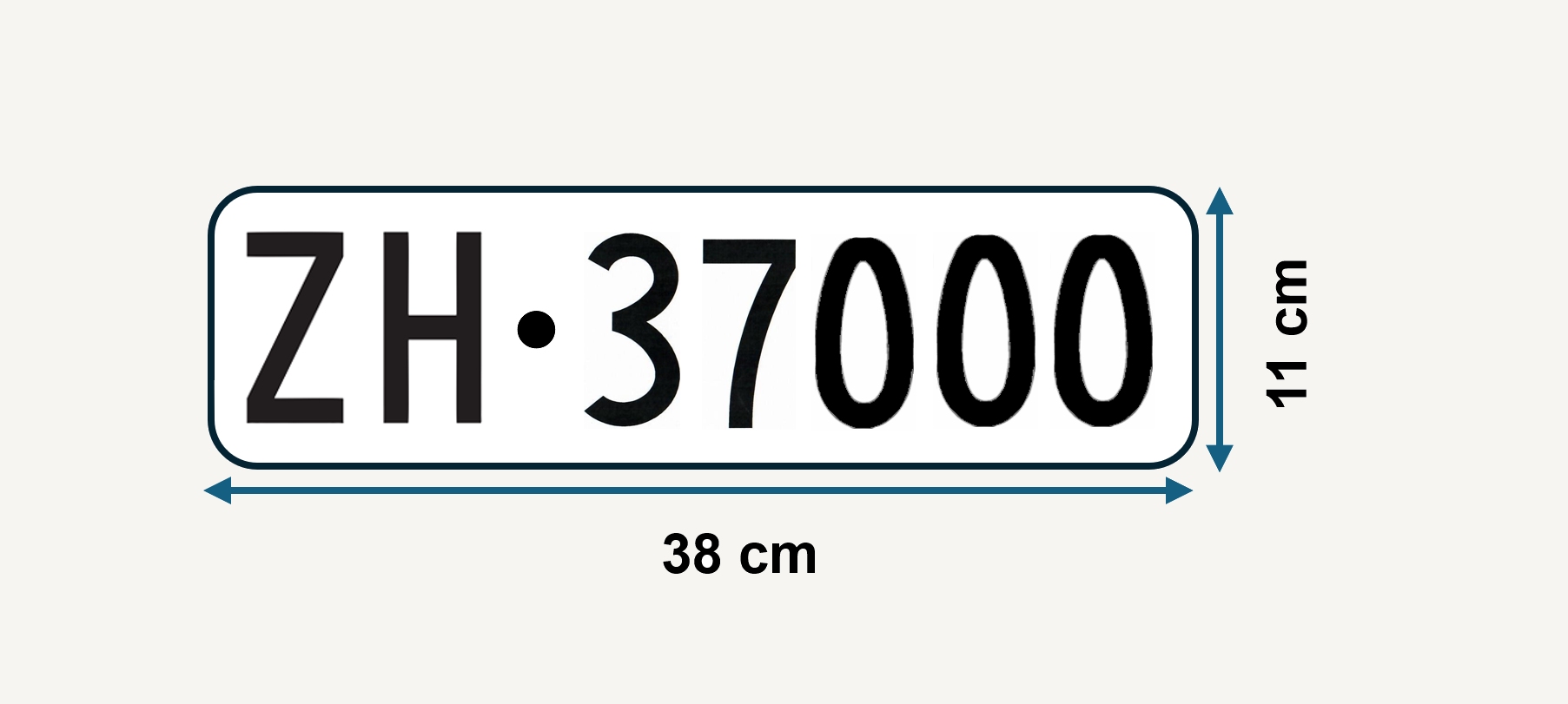 Zürcher vorderes Kontrollschild von 1960 für fünfstellige Nummern mit Massangaben.