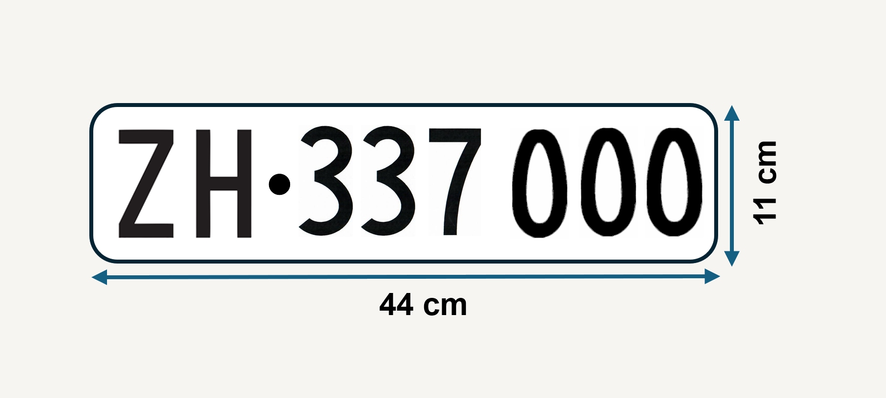 Zürcher vorderes Kontrollschild von 1960 für sechsstellige Nummern mit Massangaben.